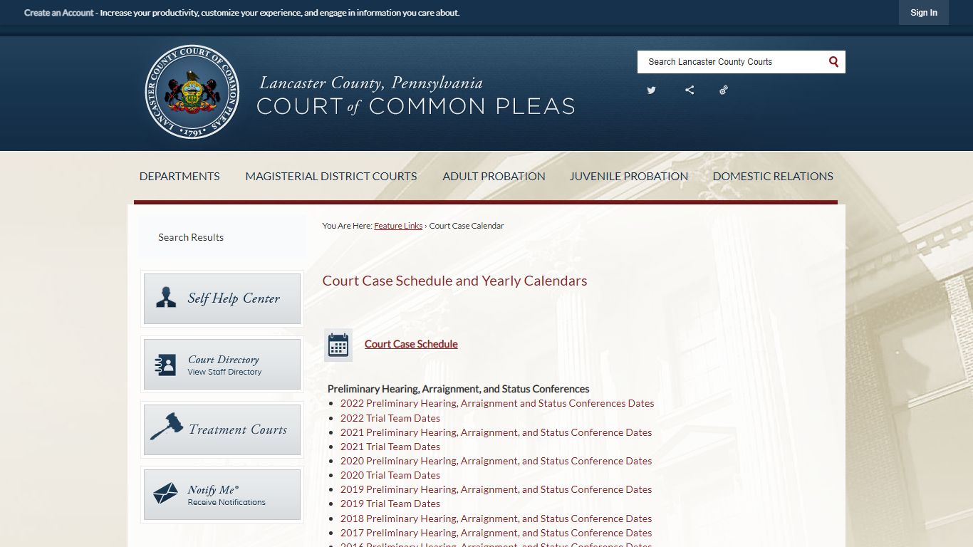 Court Case Schedule and Yearly Calendars | Lancaster County Courts, PA ...